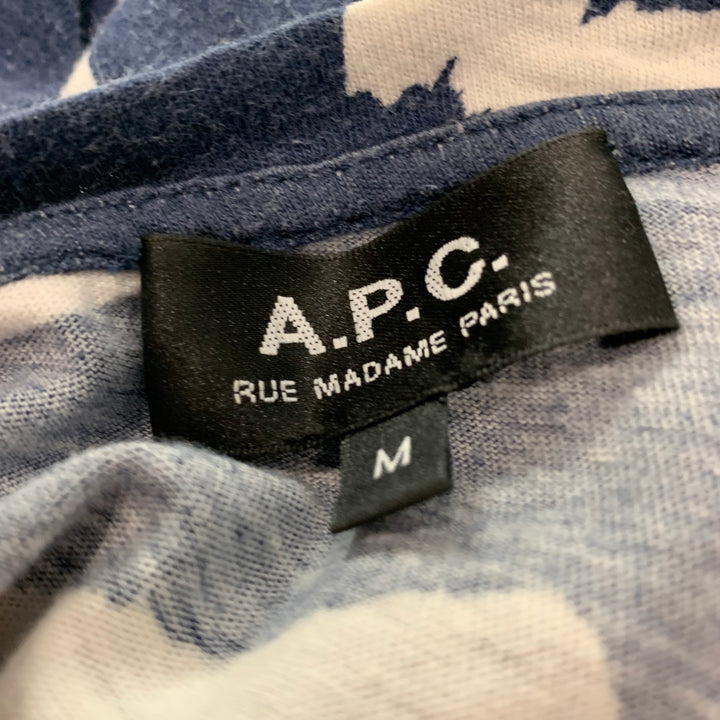 A.P.C. Size M Navy White Graphic Cotton  Linen Crew-Neck T-shirt