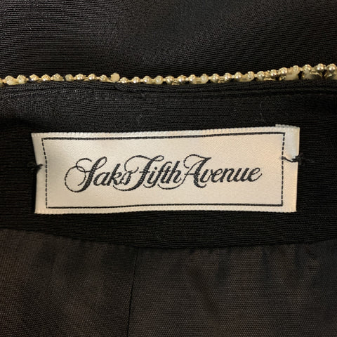 SAKS FIFTH AVENUE Size 6 Black Rhinestone Trim Gown & Cropped Jacket Ensemble