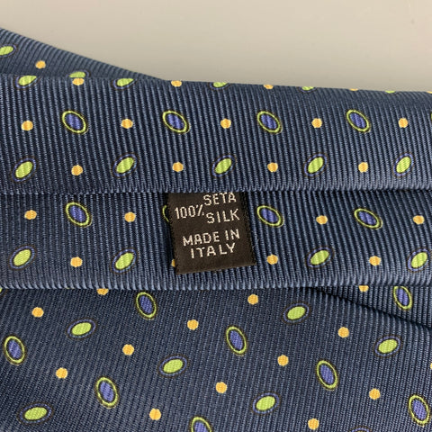 KITON Navy Green Dots Silk Tie