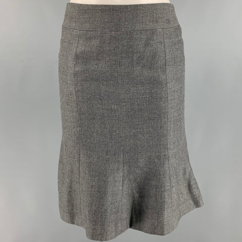 CHANEL Talla 2 Falda evasé de cachemir de lino gris