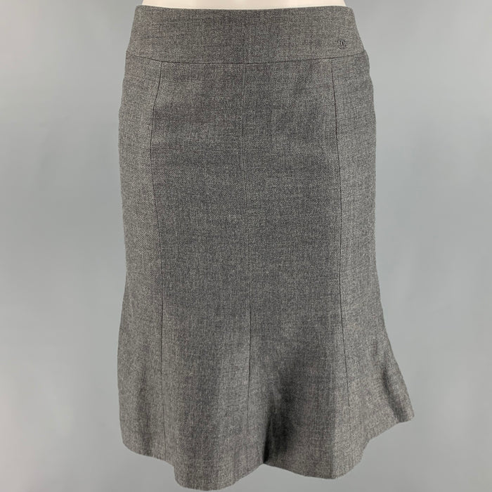 CHANEL Size 2 Grey Linen Cashmere A-Line Skirt