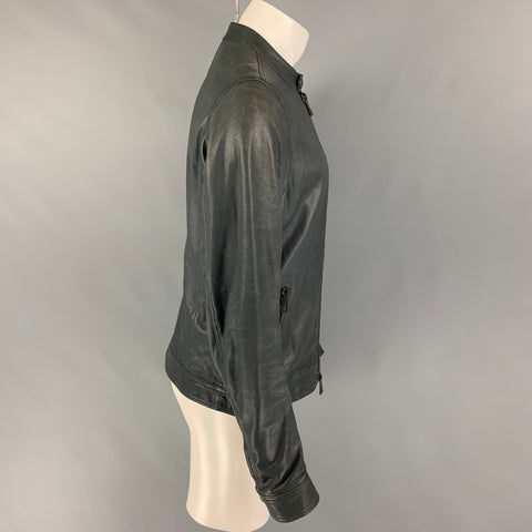 BELSTAFF Size M Gray Leather Zip Up Jacket
