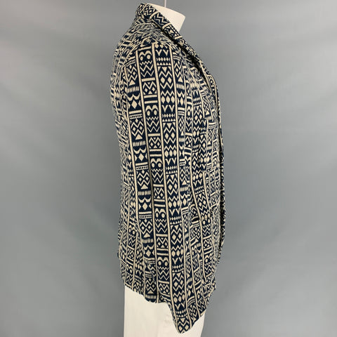 ENGINEERED GARMENTS Size L Navy & Ivory Print Cotton Peak Lapel Jacket