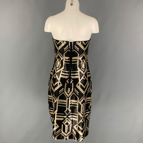 LAUREN by RALPH LAUREN EVENING Size 8 Silver & Black Sequined Polyester A-Line Knee-Length Dress