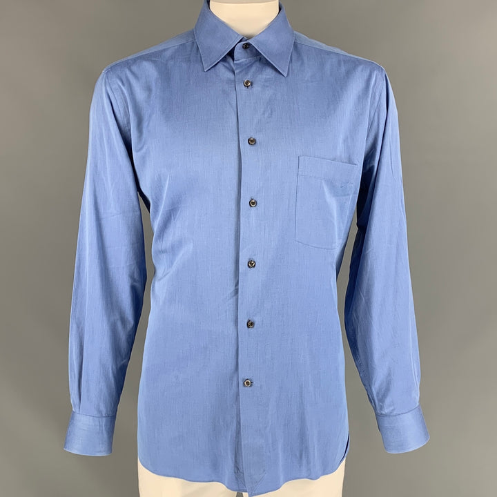 ERMENEGILDO ZEGNA Size XL Blue Solid Cotton Button Down Long Sleeve Shirt