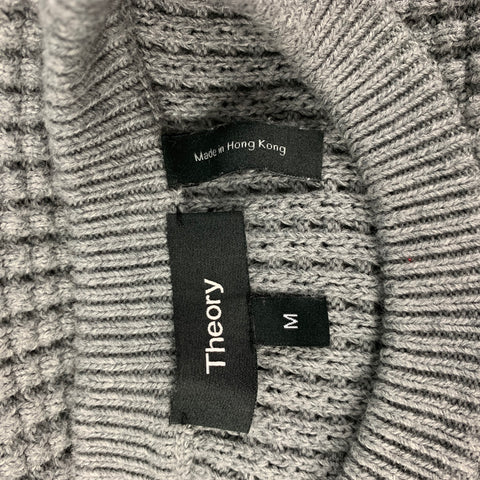 THEORY Size M Grey Waffle Knit Cotton Blend Long Sleeve Pullover