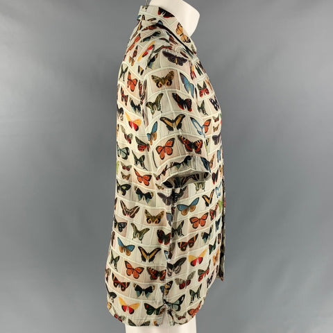 JACQUES COCO Size M Cream Multicolour Butterfly One pocket Short Sleeve Shirt