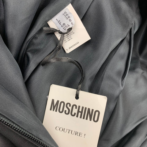 MOSCHINO COUTURE Pre-Fall 15 Size 6 Black & Yellow Rayon Blend Tape Measure Bow Cocktail Dress
