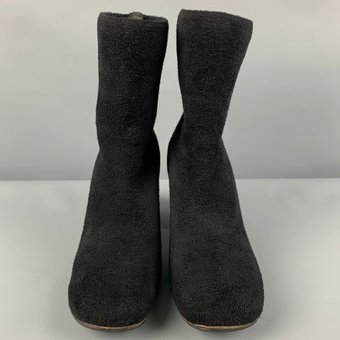 CELINE Size 9 Black Fabric Chunky Heel Boots