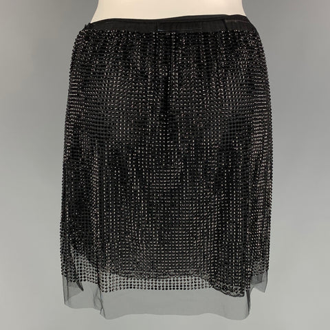 PRADA Size 6 Black Nylon Crystal Tulle Mini Skirt