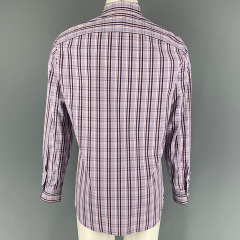 ISAIA Size M Purple Brown Plaid Cotton Long Sleeve Shirt