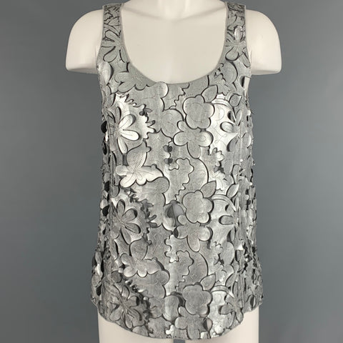 MARC JACOBS Taille 0 Haut robe sans manches découpé en cuir gris argenté