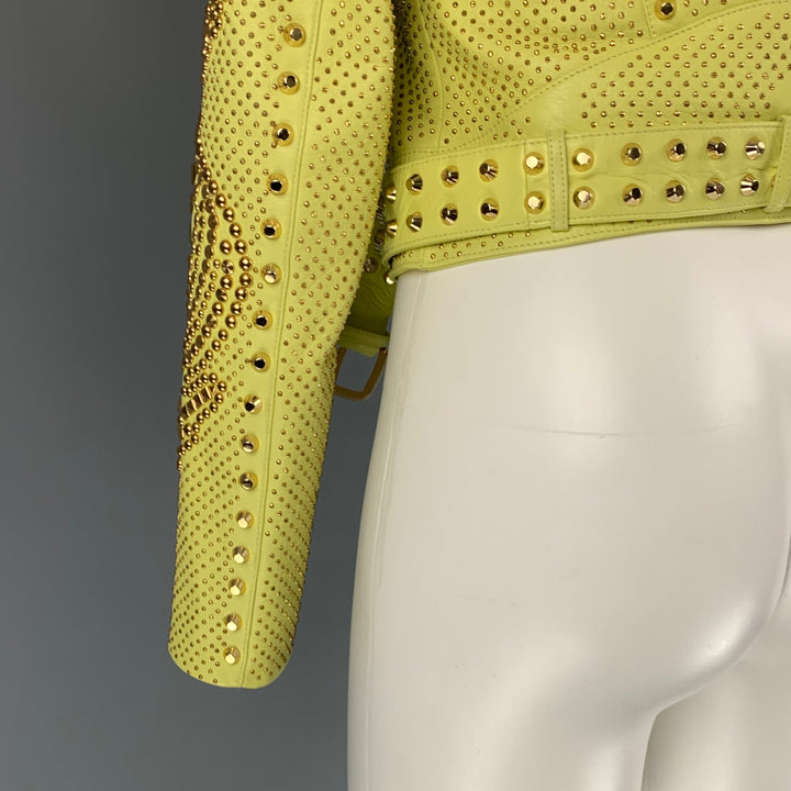 VERSACE Spring 2012 Size 2 Yellow & Gold Studded Leather Biker Jacket