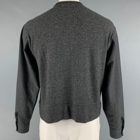 COMME des GARCONS Size L Grey Mixed Fabrics Wool Nylon V-Neck Cardigan
