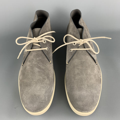 SALVATORE FERRAGAMO Size 11.5 Grey Suede Lace Up Chukka Boots