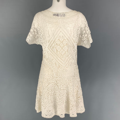Collection RALPH LAUREN Taille M Robe courte en crochet de coton blanc