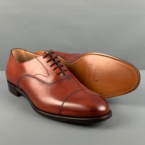 JOSEPH CHEANEY Size 10.5 Burgundy Solid Leather Cap Toe Lace Up Shoes