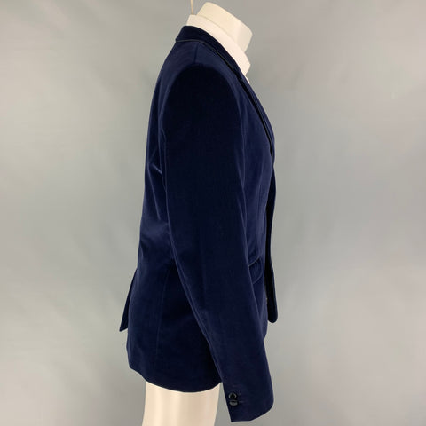 TED BAKER Abrigo deportivo con solapa de muesca de terciopelo de algodón azul marino talla 40