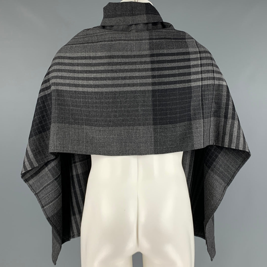 ENGINEERED GARMENTS Grey Black Plaid Wool Woven Shawl