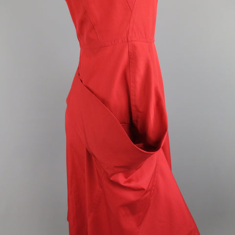 DONNA KARAN Size 4 Red Cotton Halter Top A Lline Shirt Dress