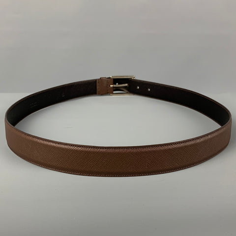 PRADA Size 40 Brown Taiga Leather Belt