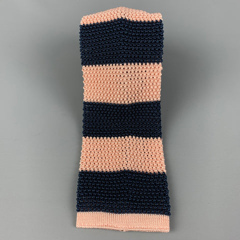 PAUL SMITH Navy Pink Knitted Silk Tie