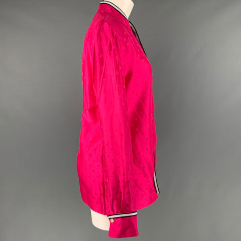 MARNI Size M Pink Monogram Viscose Nehru Collar Long Sleeve Shirt