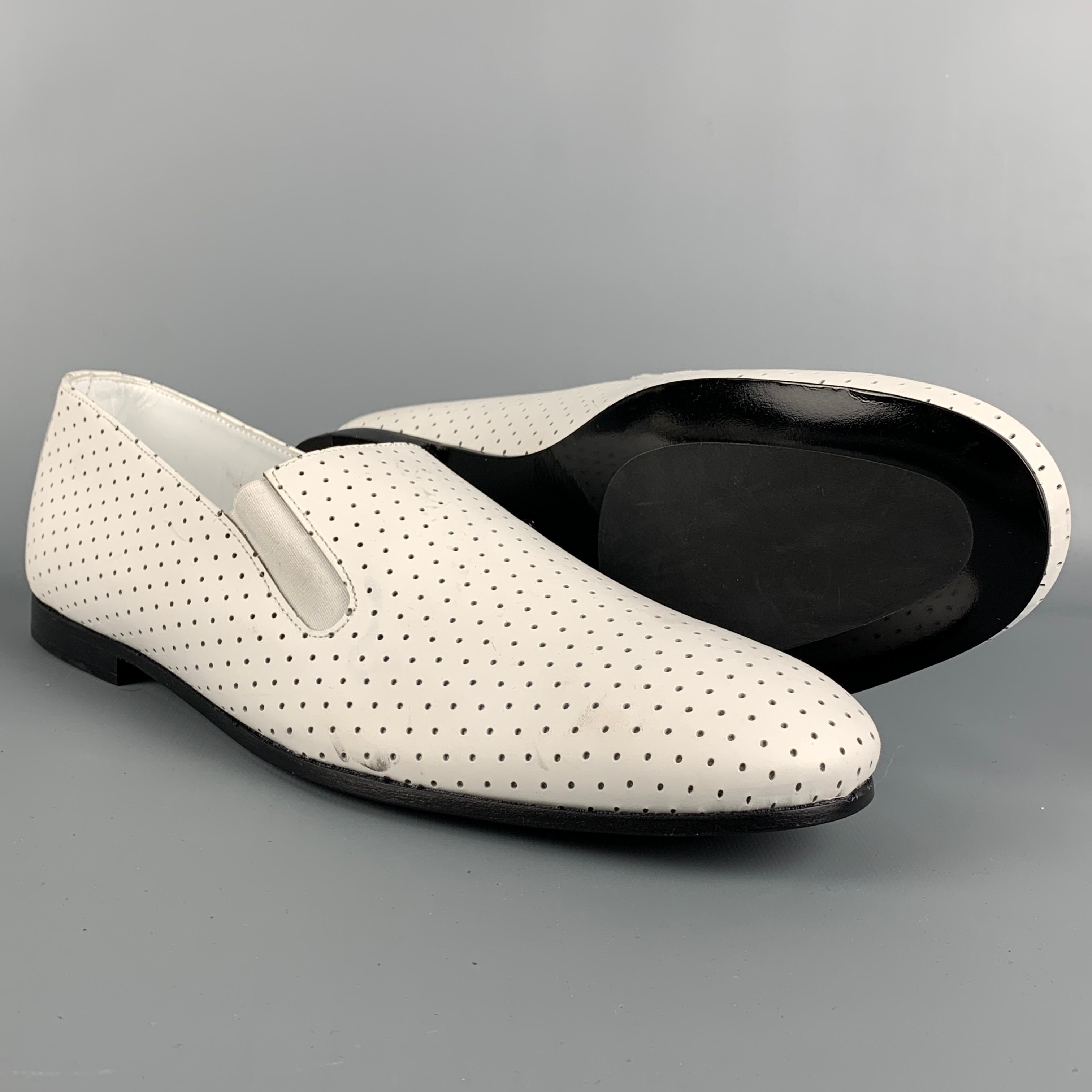 PAUL SMITH Size 10 White Perforated Leather Slip On Loafers