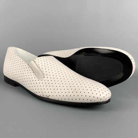 PAUL SMITH Size 10 White Perforated Leather Slip On Loafers