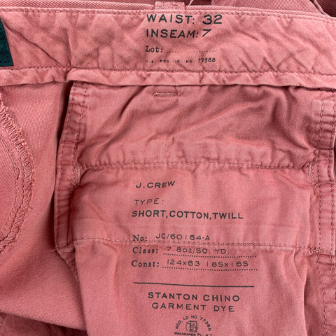 J CREW Stanton Size 32 Rose Cotton Zip Fly Shorts
