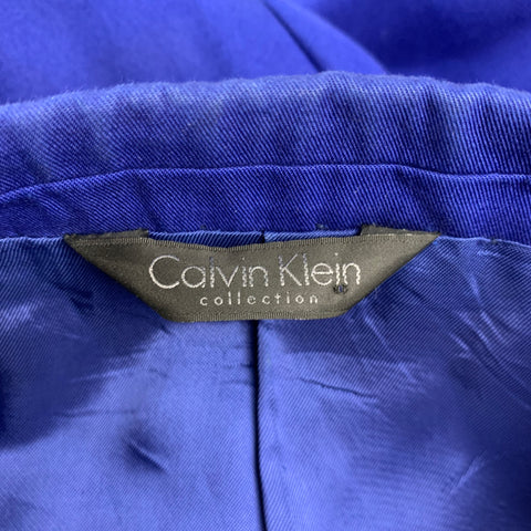 CALVIN KLEIN COLLECTION Size 40 Royal Blue Cotton / Polyester Notch Lapel Sport Coat