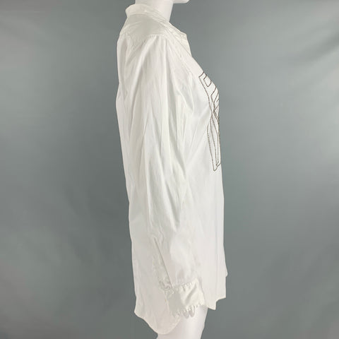 DRIES VAN NOTEN Size 6 White Silver Cotton Blouse Casual Top