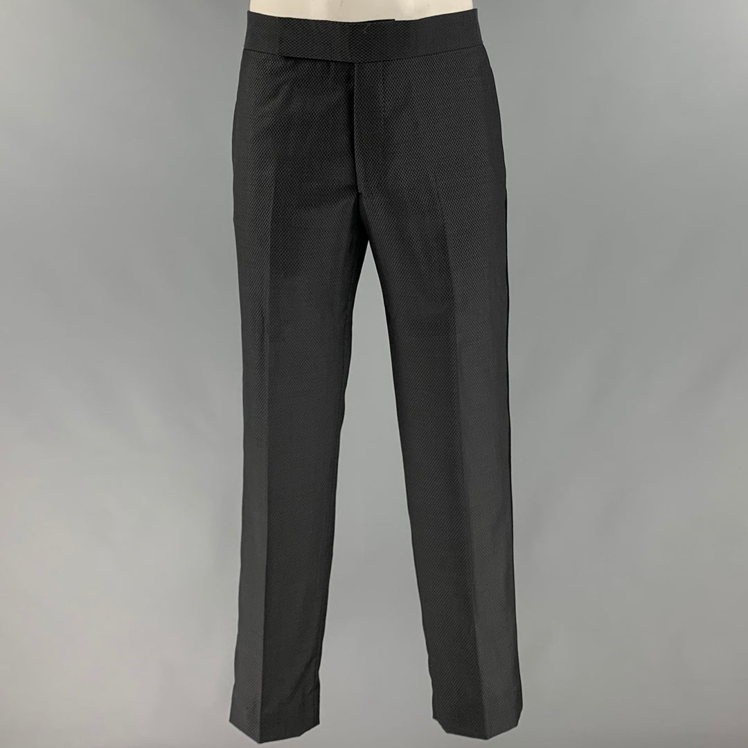 EMPORIO ARMANI Size 42 Grey Black Woven Wool Peak Lapel Tuxedo
