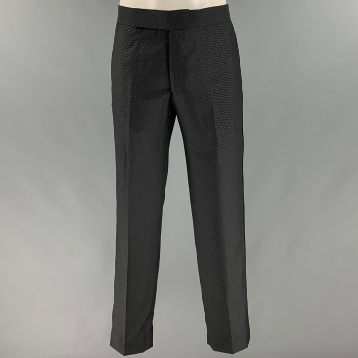 EMPORIO ARMANI Size 42 Grey Black Woven Wool Peak Lapel Tuxedo