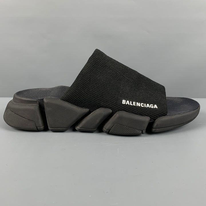 BALENCIAGA Size 8 Black Fabric Slip On Sandals