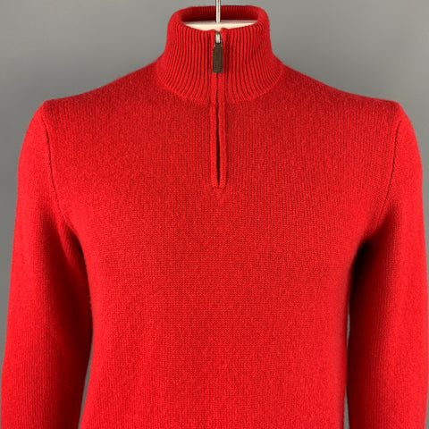 RALPH LAUREN Size L Red Knitted Cashmere Half Zip Pullover