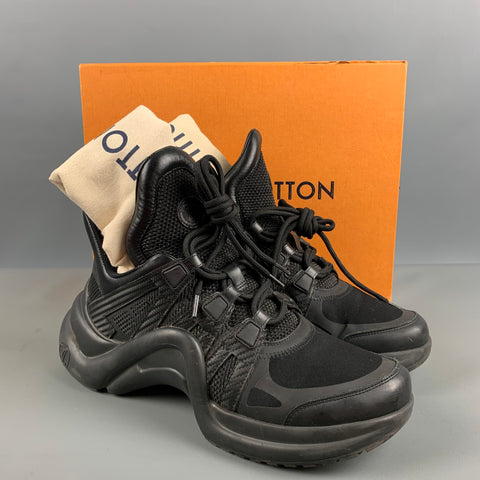 LOUIS VUITTON Talla 10 Zapatillas de deporte de cuero de nailon marrón negro