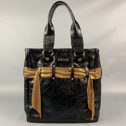 CC SKYE Black & Gold Leather Tote Handbag