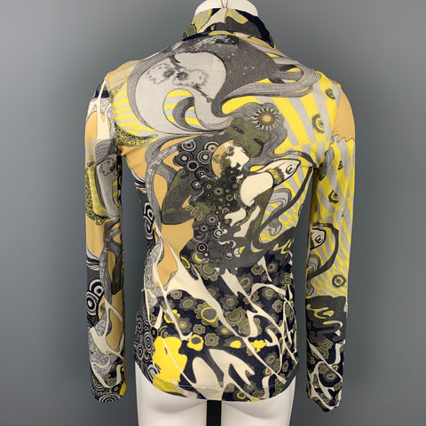 JUST CAVALLI Size S Multi-Color Print Polyamide Snaps Long Sleeve Shirt