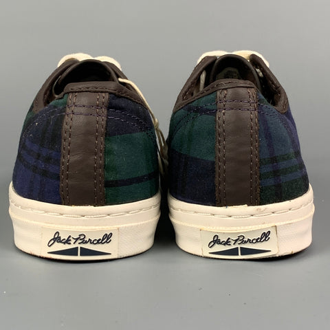 CONVERSE x Jack Purcell Size 7.5 Green & Navy Plaid Canvas Sneakers