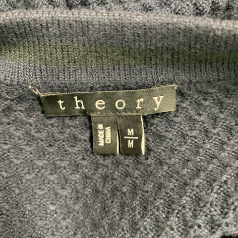 THEORY Size M Navy Textured Crew-Neck Pullover