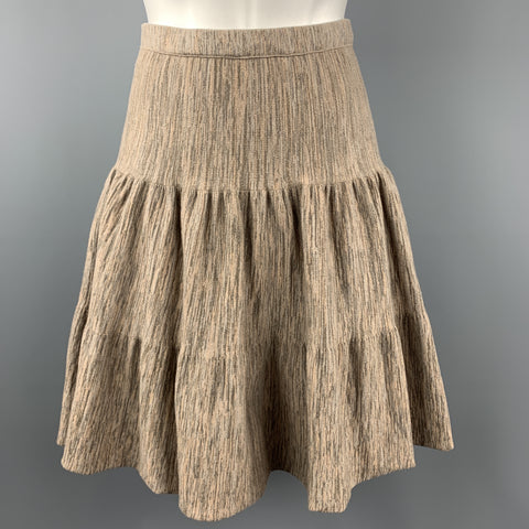 FENDI Size M Taupe Heathered Wool Blend Tiered Ruffle Skirt