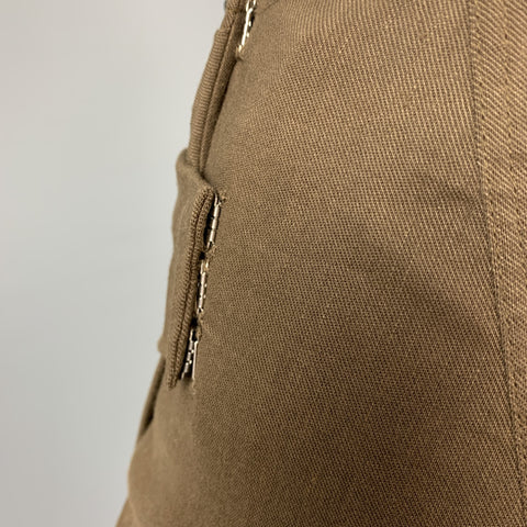 DONNA KARAN Size 4 Olive Twill Wool / Linen Draped Skirt