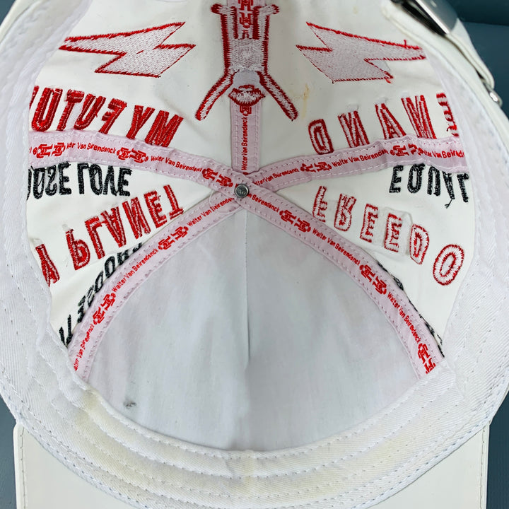 WALTER VAN BEIRENDONCK White Red Embroidered Cotton Blend Coated Canvas Hat