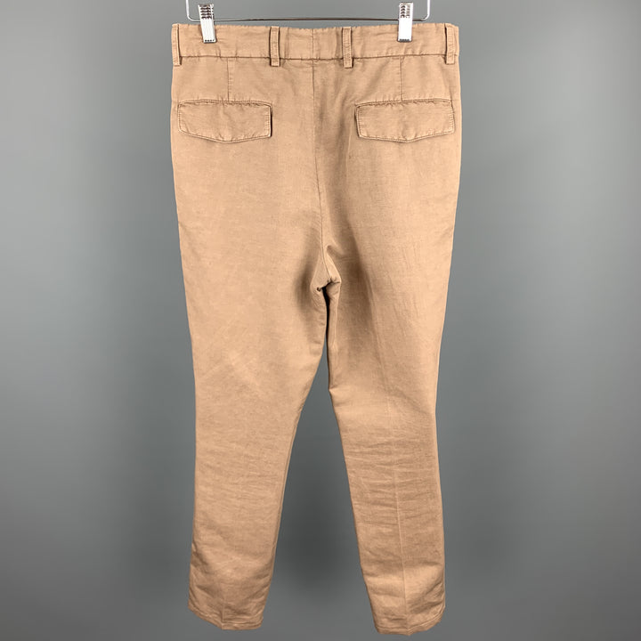BRUNELLO CUCINELLI Size 28 Tan Linen / Cotton Drawstring Casual Pants