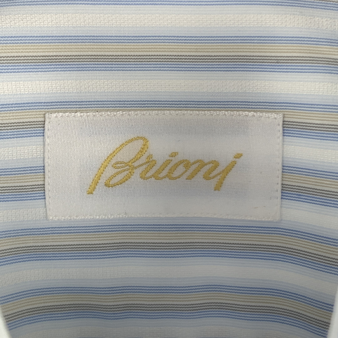 BRIONI Size M Light Blue Stripe Cotton Button Up Long Sleeve Shirt