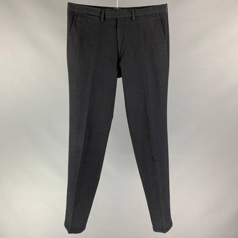 DRIES VAN NOTEN Size 30 Black Textured Cotton / Wool Straight Dress Pants