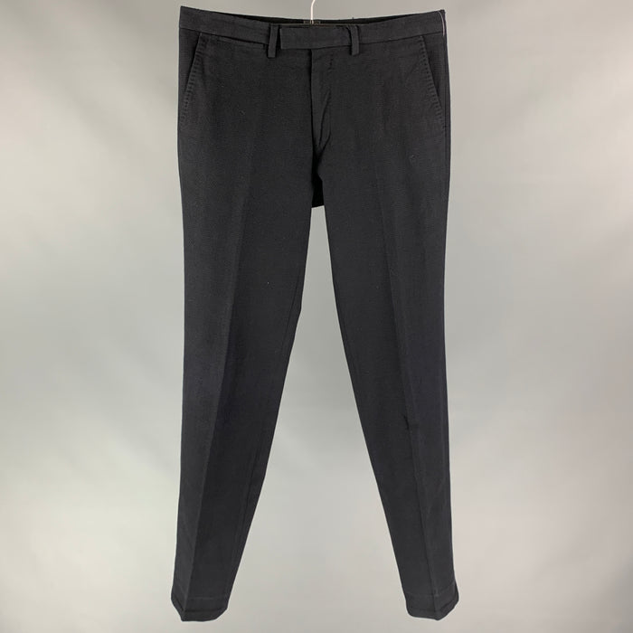 DRIES VAN NOTEN Size 30 Black Textured Cotton / Wool Straight Dress Pants