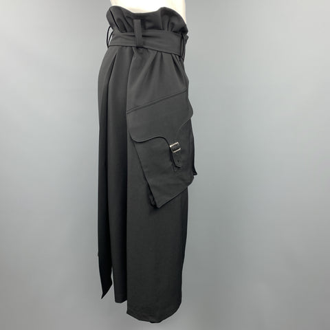 Y's by YOHJI YAMAMOTO Size L Black Wool Skirt Overlay Gathered Waist Shorts
