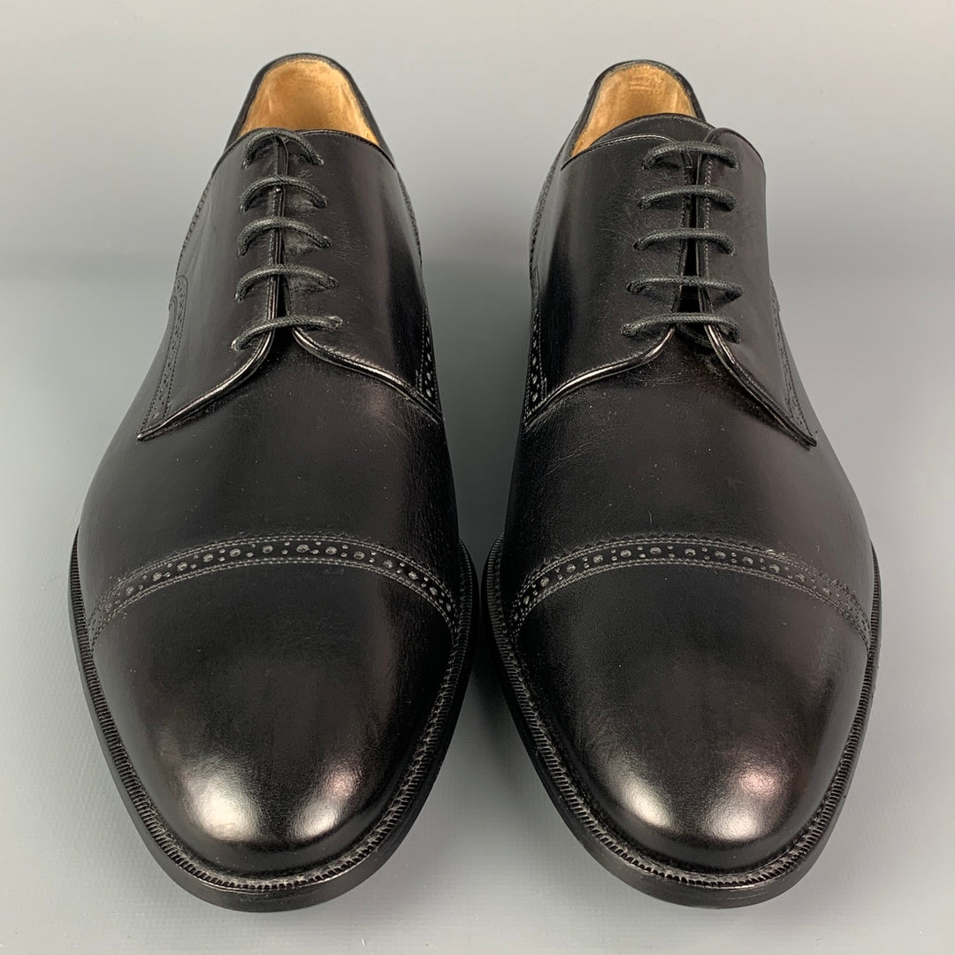BALLY Size 9.5 Black Leather Cap Toe Lace Up Shoes
